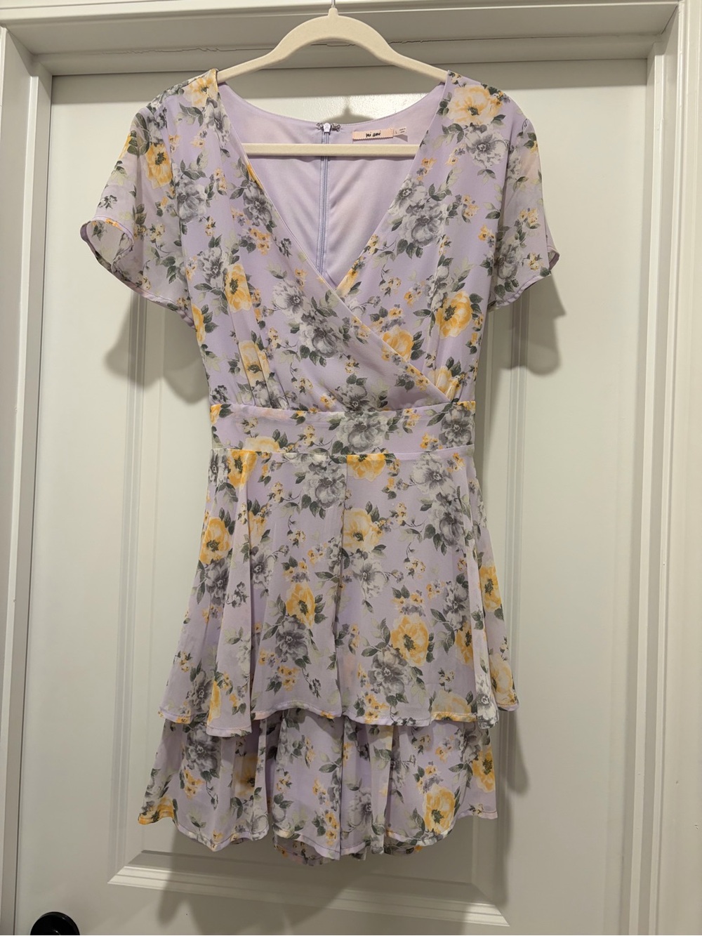 miami Lavender High-Low Floral Wrap Dress with Yellow Roses